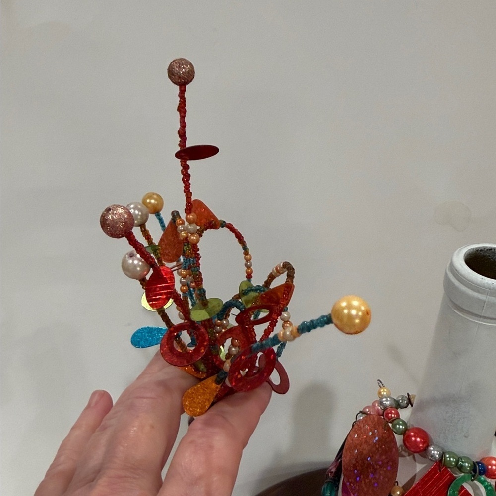 Decorative White Wine Bottle With Fireworks Beaded Stopper & Beads, Sequins Wrap - Picture 14 of 17